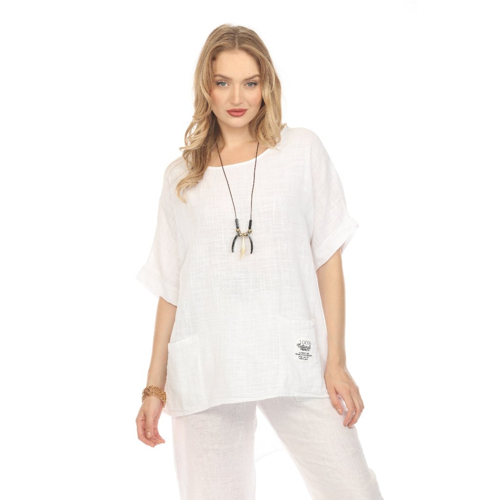White Half Sleeves Tunic With Pockets